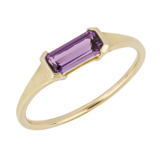 Gecko 9ct Yellow Gold Baguette Cut Purple Amethyst Ring