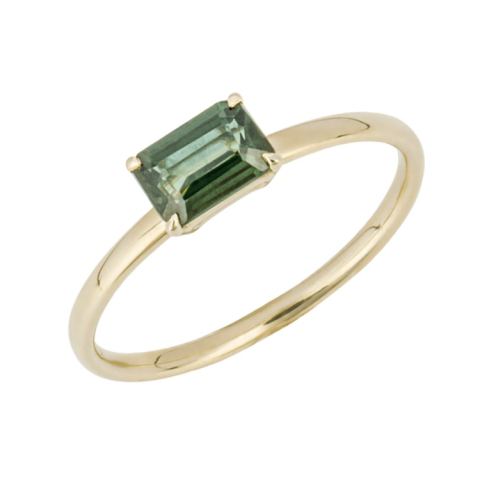 Gecko 9ct Yellow Gold Emerald Cut Green Sapphire Ring