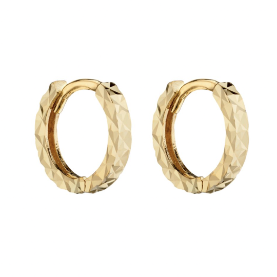 Gecko 9ct Yellow Gold Diamond Cut Huggie Hoop Earrings 10mm