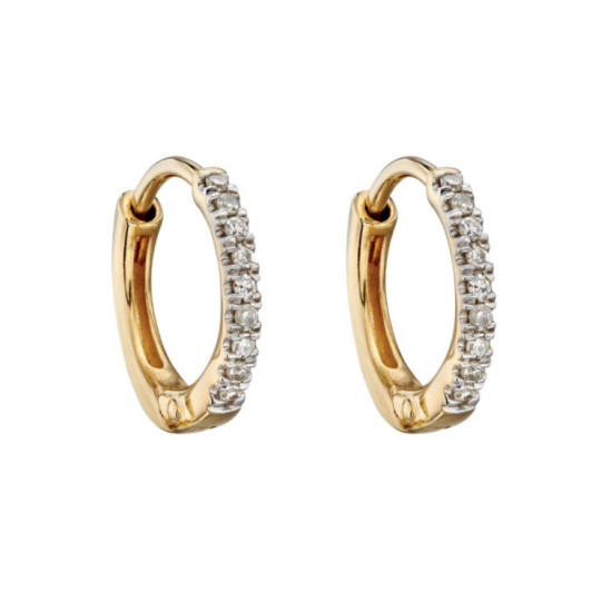 Gecko 9ct Yellow Gold Diamond Set Huggie Hoop Earrings 10mm