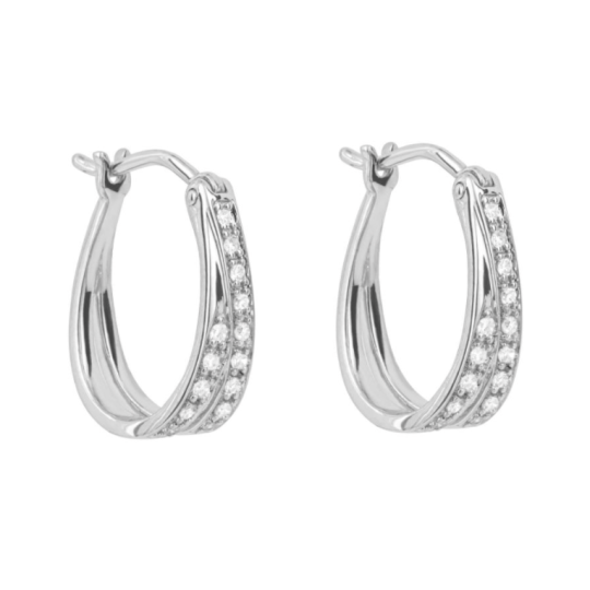 Gecko 9ct White Gold Double Row Pave Set Diamond Hoop Earrings