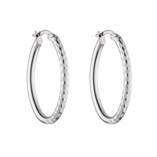 Gecko 9ct White Gold Double Textured Hoop Earrings