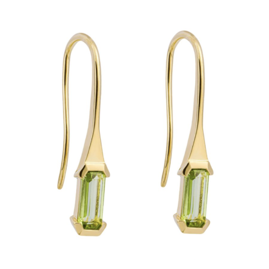 Gecko 9ct Yellow Gold Baguette Cut Peridot Drop Earrings