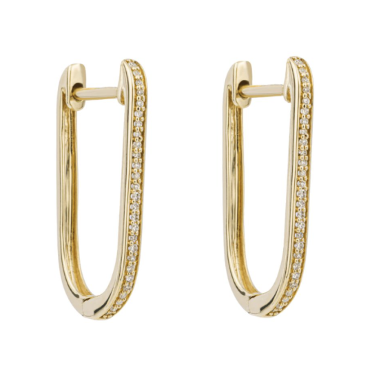 Gecko 9ct Yellow Gold Baguette Cut Diamond 'U' Shape Hoop Earrings