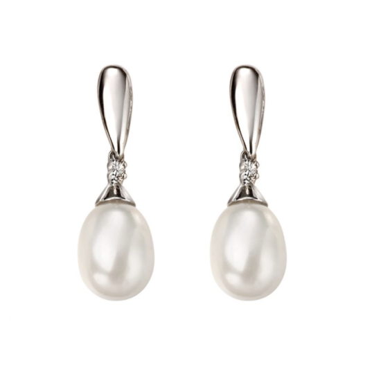 Gecko 9ct White Gold Pearl And Diamond Drop Earrings