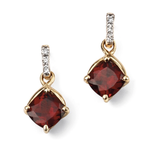 Gecko 9ct Yellow Gold Diamond And Garnet Drop Earrings