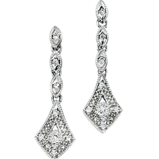 Gecko 9ct White Gold Diamond Vintage Style Drop Earrings