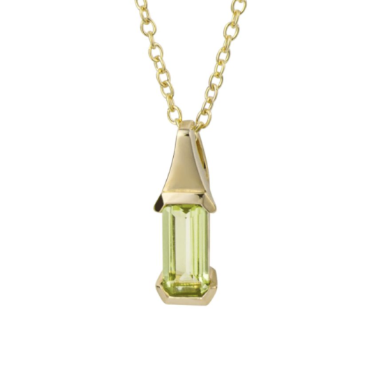 Gecko 9ct Yellow Gold Baguette Cut Green Peridot Pendant