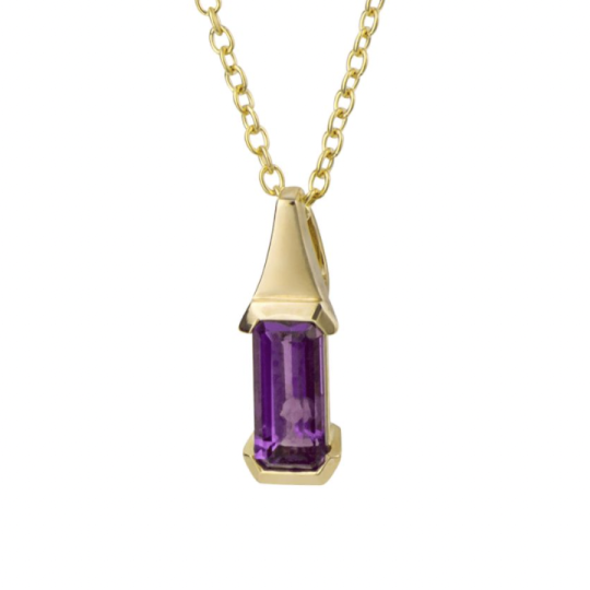 Gecko 9ct Yellow Gold Baguette Cut Purple Amethyst Pendant