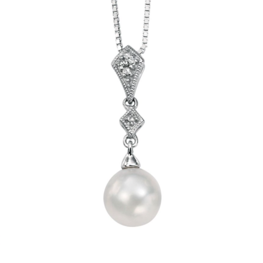 Gecko 9ct White Gold Pearl and Diamond Drop Pendant