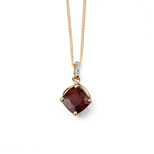 Gecko 9ct Yellow Gold Diamond and Garnet Drop Pendant