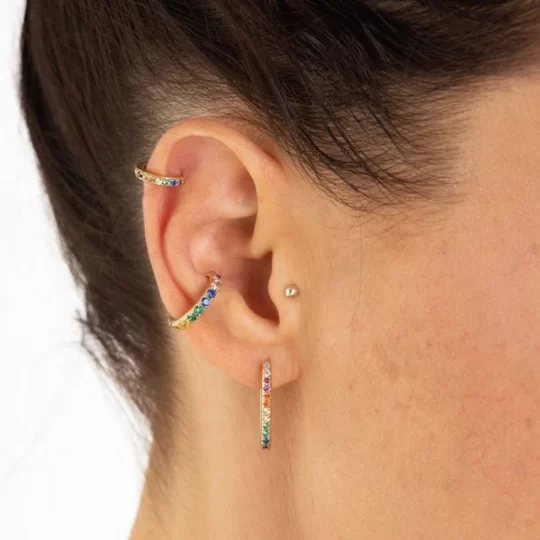 Scream Pretty Huggie Earrings with Rainbow Stones