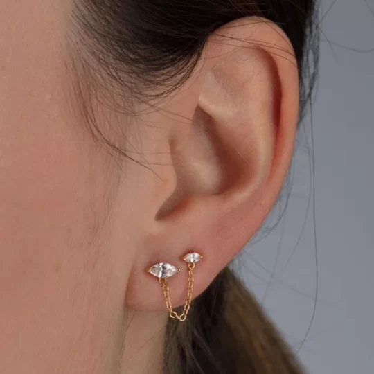 Scream Pretty Droplet Double Stud Earrings with Chain connector