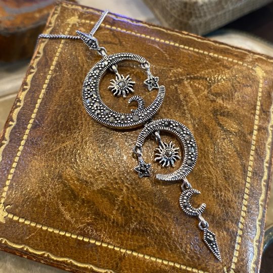 Sterling Silver & Marcasite Celestial Drop Necklace