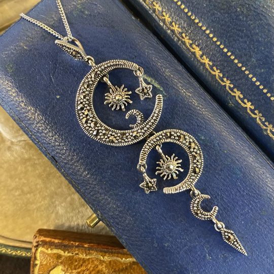 Sterling Silver & Marcasite Celestial Drop Necklace