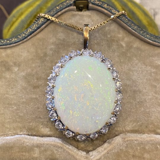 Opal & Diamond Cluster Necklace Dated London 1977