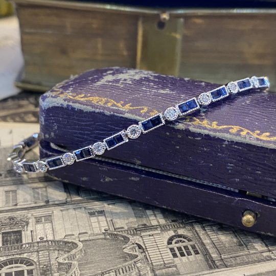 Vintage Inspired Sapphire & Diamond Line Bracelet