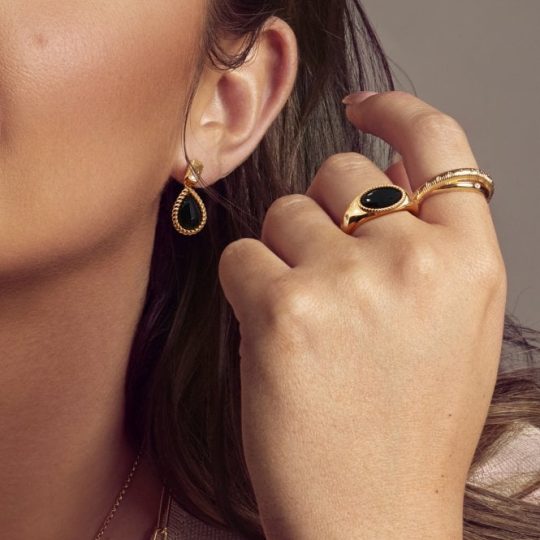 Hot Diamonds x Golden Edit Black Onyx Oval Earrings