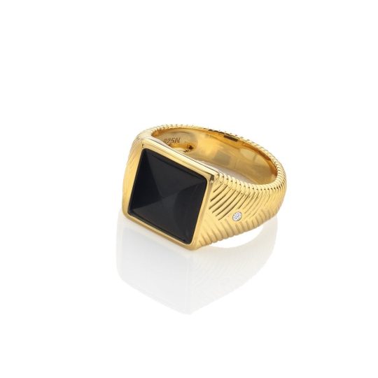 Hot Diamonds x Golden Edit Black Onyx Signet Ring