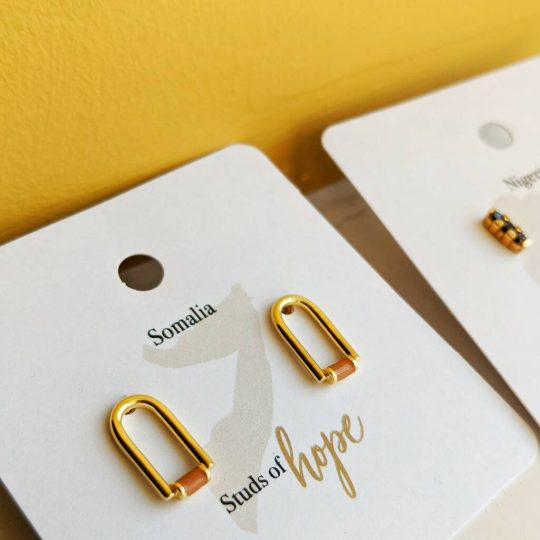 Gold Plated Contemporary Enamel Arch Stud Earrings Somalia | Studs Of Hope