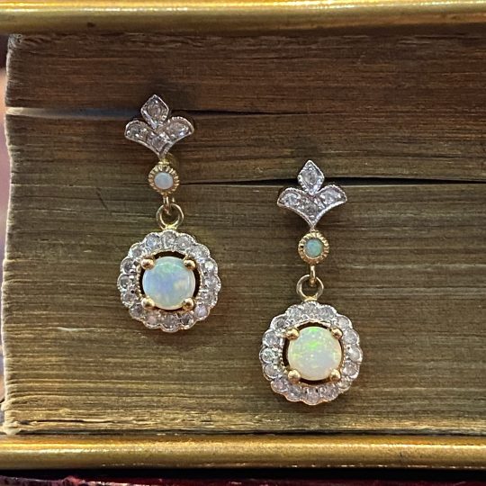 Vintage Inspired Opal & Diamond Drop Earrings