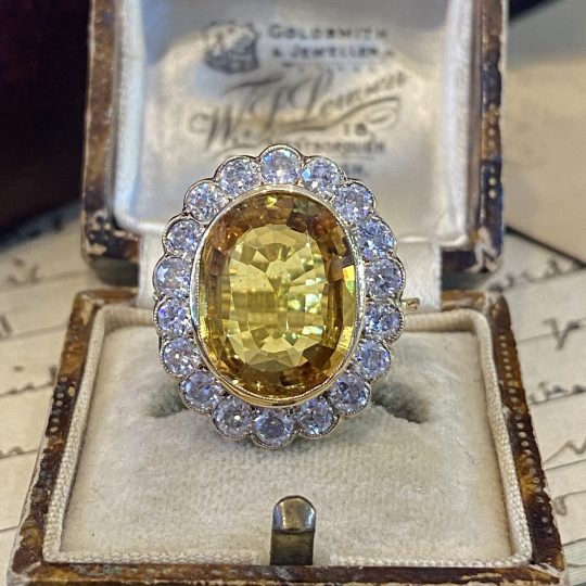 Natural Yellow Sapphire & Diamond Classic Cluster Ring