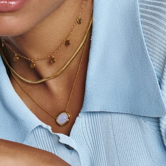 Hot Diamonds x GEM Horizontal Oval Necklace - Blue Lace Agate
