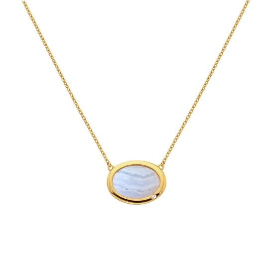 Hot Diamonds x GEM Horizontal Oval Necklace - Blue Lace Agate
