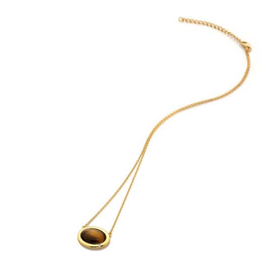 Hot Diamonds x GEM Horizontal Oval Necklace - Tigers Eye