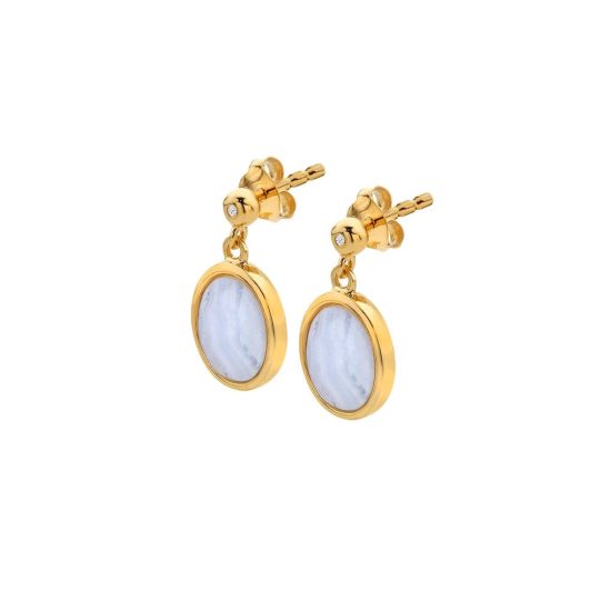 Hot Diamonds x GEM Oval Earrings - Blue Lace Agate